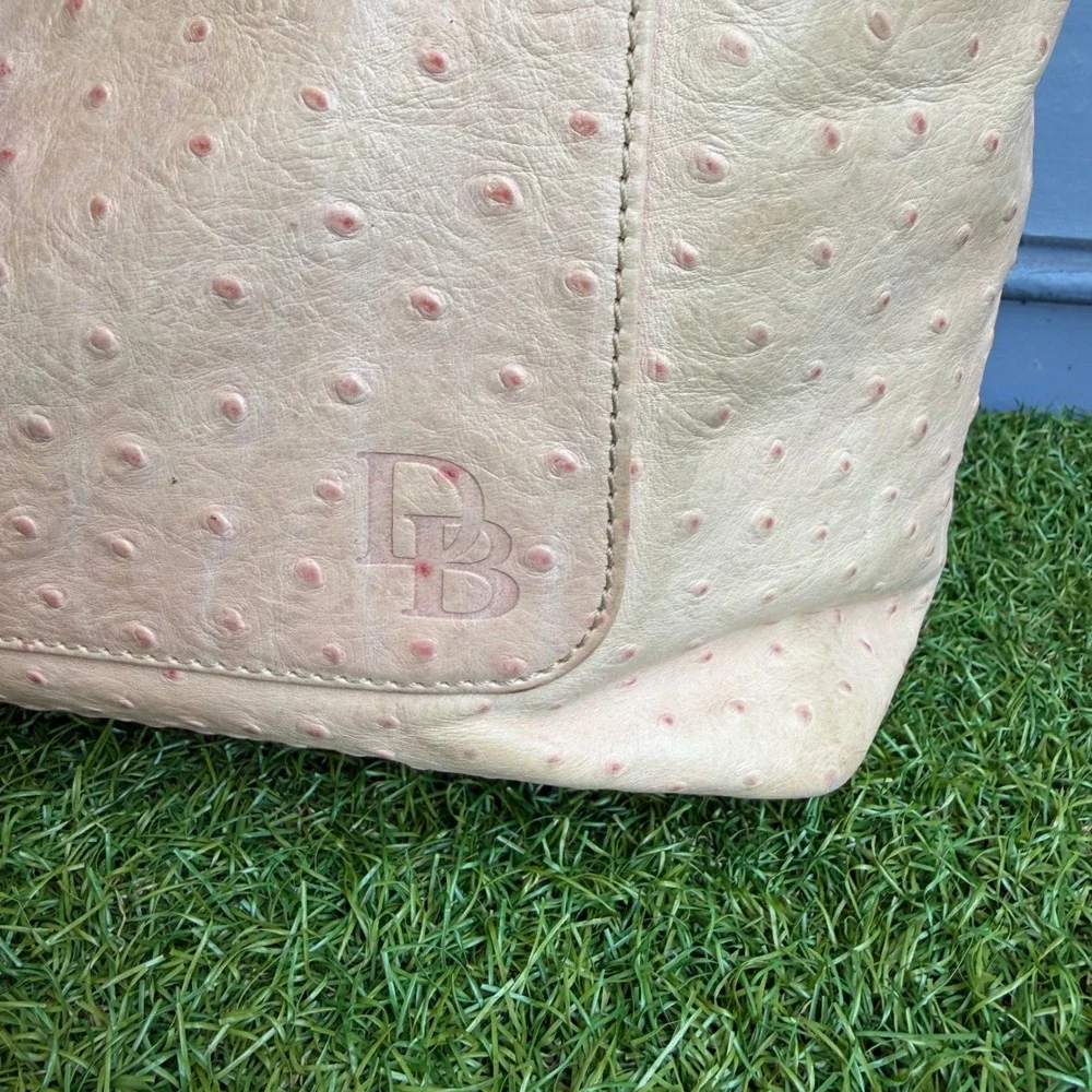 Dooney & Bourke Ostrich Embossed Leather Hobo Bag Lock Pink Silver Hardware